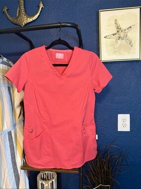 Women's Coral V-Neck Scrub Top